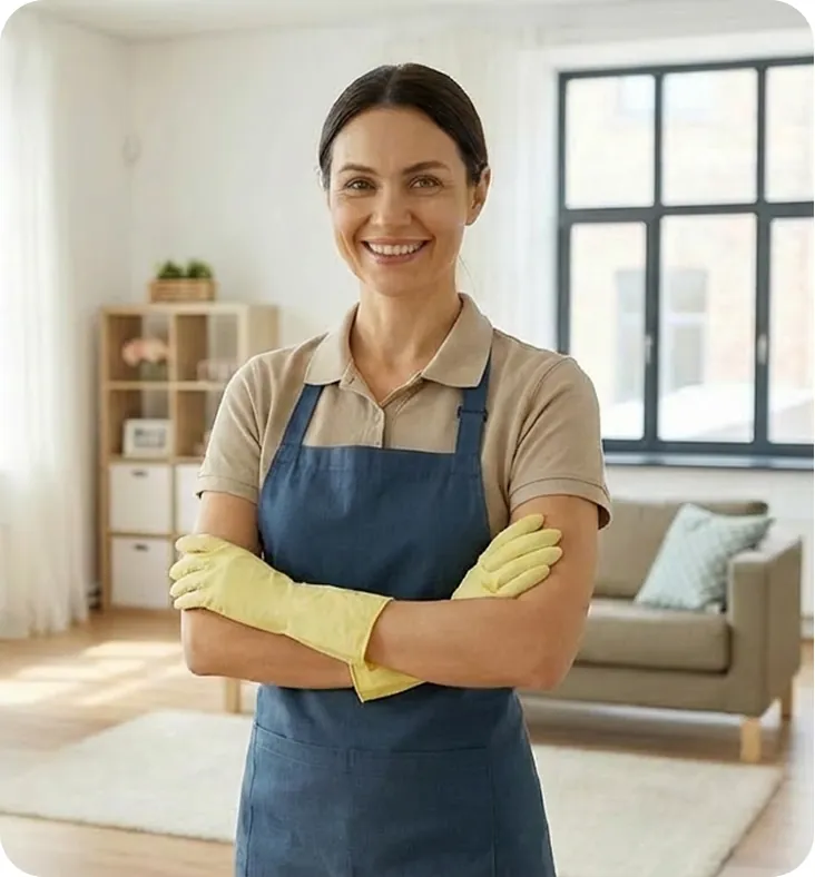 Uśmiechnięta osoba sprzątająca
